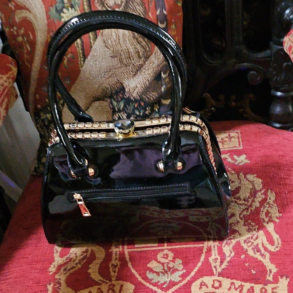 Chic Black Patent Leather Handbag